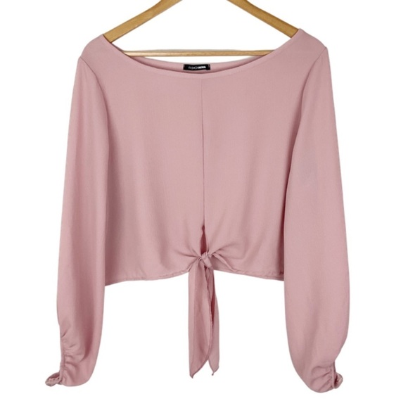 Fashion Nova Long Sleeve Tie Front Pink Crop Top - Picture 6 of 16